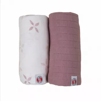 Lodger Swadler Solid Matcha pamut pólyapelenka, Powder Rose, 110x110 cm, 2 darabos csomag
