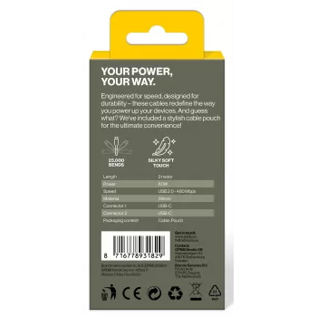 AQIILA Cablebird CS12 USB-C - USB-C töltő- és szinkronizáló kábel 2m 60W fekete AQCBPBIC2SI829
