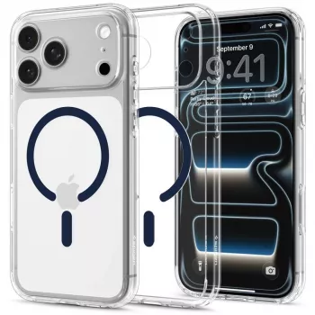 Spigen Ultra Hybrid MagSafe tok iPhone 17 Pro Max / 18 Pro Max készülékhez – átlátszó/mélykék
