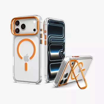 Spigen Ultra Hybrid Optik S MagSafe tok iPhone 17 Pro Max / 18 Pro Max - átlátszó/narancssárga