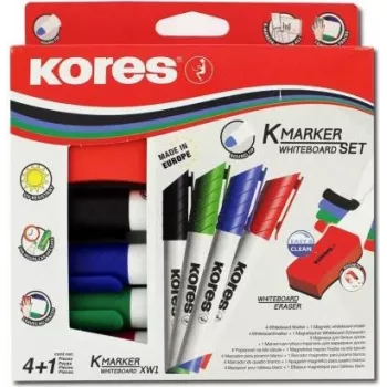 Kores fehértábla-marker készlet, 4 marker + radír, kerek hegy, 3,0 mm, gyorsan száradó, különböző színek M20863