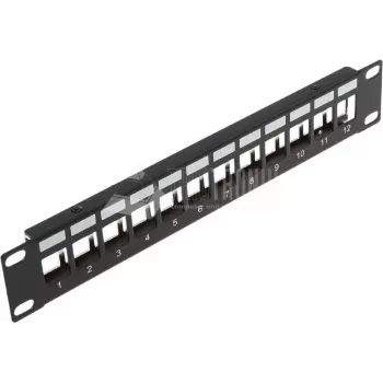 Wirewin TKS PANEL 12 12-portos keystone patch panel, 10 inch rack felszerelés, árnyékolt, fekete