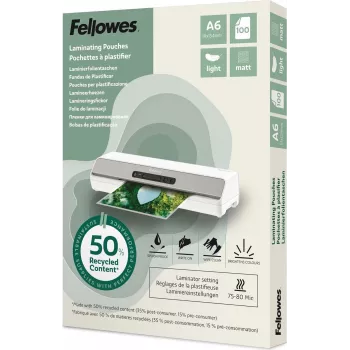 Fellowes A6 matt fóliázó tasak 80 mikron, 50% újrahasznosított, 100 darabos csomag 100143438