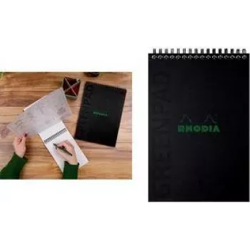 Rhodia GreenPad A5+ kockás spirálos jegyzetfüzet, fekete, 160 x 210 mm, 90 g/m², 80 lap 119928C