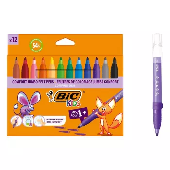 BIC KIDS Comfort Jumbo filctollak, különböző színek, 12 darabos csomag, 1,4 mm hegy, mosható 517250