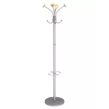 MAUL Stily ruhaállvány esernyőtartóval, ezüst, fa kampók, 8 kampó, 1750 mm, 9403270