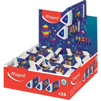 Maped Pyramide PIXEL PARTY műanyag radír, fehér, ftalát- és PVC-mentes, háromszögletű keresztmetszet, 24 darabos displaydoboz 119523