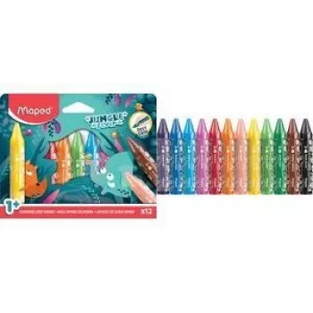 Maped Jungle Fever jumbo háromszögletű zsírkréta, 12 különböző szín, állatmotívumok, kartondoboz, 1 éves kortól
