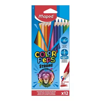 Maped COLOR'PEPS STRONG háromszögletű színes ceruzák, 12 különböző szín, 3,2 mm törésálló bél, kartondoboz 862712