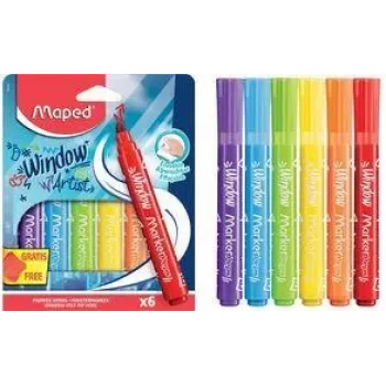 Maped MARKER'PEPS ablakmarker, 6 különböző szín, 2 mm kerek hegy, karton tok 844822