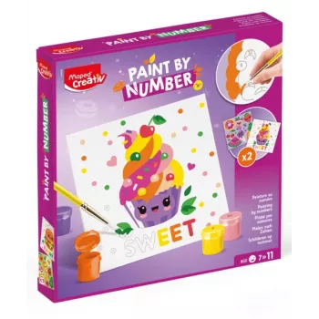 Maped Creativ festés számokkal készlet Kawaii Food Sweet - 2 előnyomott vászon, 10 akrilfesték, ecset, 7 éves kortól 907088