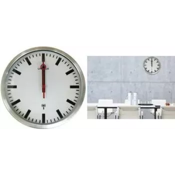 UNILUX STATION rádiós falióra, 350 mm, ezüst pályaudvar stílus, fekete szögletes mutatók 400124567