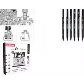 uni-ball Fineliner PIN TOKYO, 6 darabos kreatív készlet, vízálló pigmenttinta, fémbevonatú hegyek (CF PIN/6 001)