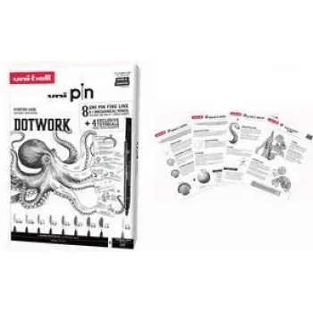 uni-ball DOTWORK kezdő szett uni pin, 9 darabos tok 8 filctollal és 1 Shalaku S nyomógombos ceruzával (CF PIN/8 005)