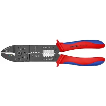 KNIPEX 97 49 25 présfogó szigetelt kábelsarukhoz és csatlakozókhoz, trapéz alakú préselés, 0,5–6,0 mm² (20–10 AWG), fekete többkomponensű markolattal