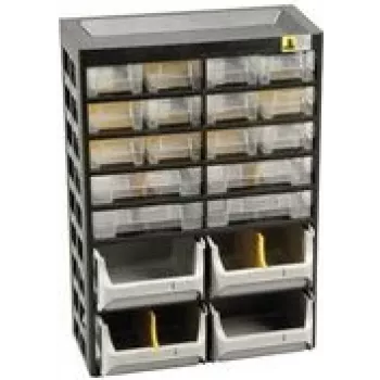 Allit VarioPlus Basic 34 apróalkatrész-tároló, 20 fiók, műanyag, szürke, 305 x 170 x 435 mm 458160