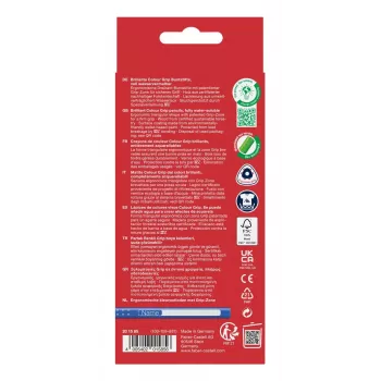 Faber-Castell Colour GRIP háromszögletű színes ceruzák, válogatott színek, 10 darab, Soft-Grip zóna, törésálló 3,3 mm bél, vízbázisú lakk, promóciós tok 201585