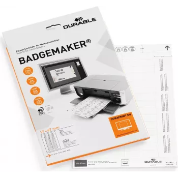 DURABLE BADGEMAKER® Insert Labels 67 x 17 mm, White, 400 Labels, A4 Sheets, for Inkjet & Laser 146102