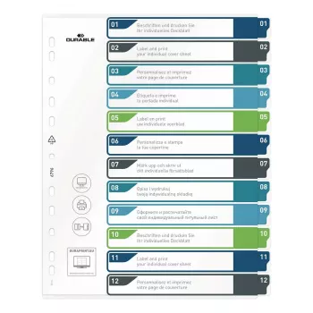 DURABLE 679627 A4+ polipropilén üres regiszter, többszínű, álló formátum, 0,27 mm, 11 lyukú univerzális kivágás
