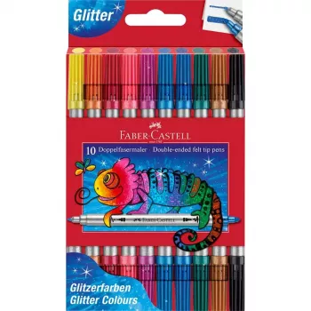 FABER-CASTELL csillogó kétvégű filctollak, 10 különböző szín, mosható, 3-5 mm és 1 mm hegy 151107