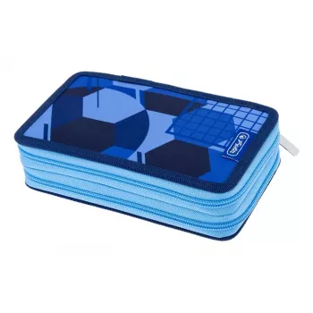 HERLITZ Blue Goal kétrekeszes tolltartó, 23 részes, 2 rekesz, cipzár, színes bélés 400205859