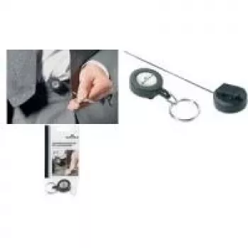DURABLE Jojo behúzható kulcstartó kulcskarika, fekete, 80 cm zsinór, 10 darabos csomag 822258