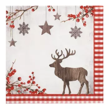 PAPSTAR karácsonyi motívum szalvéta X-mas Deer 400 x 400 mm, nyomott, 1/4 hajtás, 3 rétegű - 1 darab (37222)
