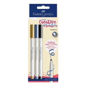 Faber-Castell Goldfaber Creative marker készlet, 3 db, vízbázisú, ecsethegy, különböző színek (fekete, szürke, fehér), buborékcsomagolás 160905