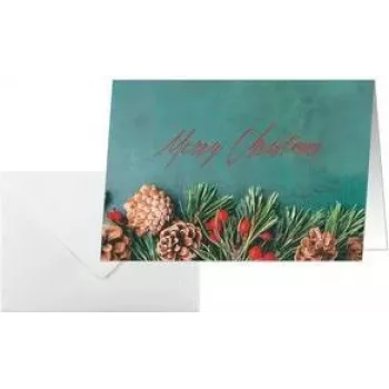 SIGEL DS642 Green Christmas A6 fekvő üdvözlőkártya, 250 g/m² fehér karton, tintasugaras/lézer/másoló készülékhez, 5 kártya borítékokkal