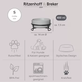 Ritzenhoff & Breker TARO kisállat-tálkészlet, 400 ml, szürke kőcserép kerámia tál macskáknak és kis kutyáknak, víz és étel, 1 darab (450514)