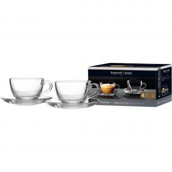 Ritzenhoff & Breker BARISTA cappuccino-készlet, 4 részes, tiszta üveg, 220 ml csészék, mosogatógépben mosható 822021