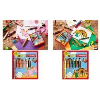 STABILO woody 3 in 1 multifunkciós ceruza, 6 részes tigris kerek tok készlet, színes ceruza, vízfesték és viaszkréta egyben EO8806-4-2