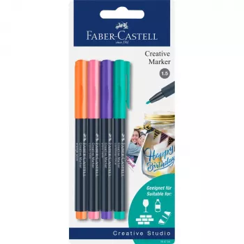 Faber-Castell Creative Marker készlet 4 darabbal, vízbázisú tinta, szagtalan, dörzsálló, különböző színek 160704