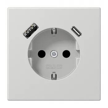 JUNG LS 1520-15 CA LG SCHUKO aljzat 16 A USB-töltővel 1 x Type-A + 1 x Type-C, Safety Plus, LS sorozat, világosszürke
