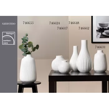 Ritzenhoff & Breker SANREMO fehér kőcserép virágváza 2 darabos készlet, 240 mm, dekoratív barázdált szerkezet 746655