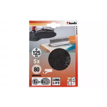 kwb 491308 csiszolókorong tárcsás csiszolóhoz, 80-as szemcse, Ø 125 mm, 5 darab