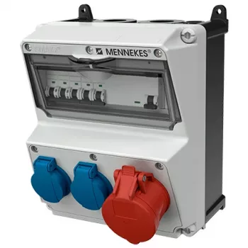 MENNEKES AMAXX dugaszolóaljzat-kombináció, IP44, 32A, 400V, 1x CEE 32A 5p, 2x Schuko 16A, FI védőkapcsoló 30mA, kismegszakító 920080