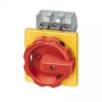 Siemens 3LD2804-0TK53 3 pólusú főkapcsoló / vészleállító kapcsoló, 125 A, előlapi szerelés, piros/sárga