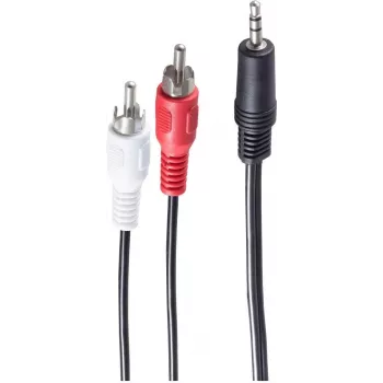 SHIVERPEAKS BASIC-S audiokábel, 2x RCA dugó 3,5 mm jack dugóra, 5,0 m, sztereó, fekete, műanyag zacskó BS30832-5