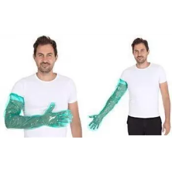 HYGOSTAR SOFTLINE LONG PLUS LDPE egyszerhasználatos kesztyűk, zöld, egységes méret, rugalmas mandzsetta a felkaron, sima és puha, 1 darab 2621
