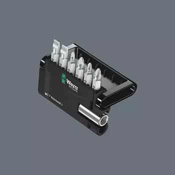 Wera 05073406001 rozsdamentes acél csavarhúzó-bitkészlet, 7 részes, Phillips PH1/PH2, Pozidriv PZ1/PZ2, lapos 1,0x5,5, Hex-Plus 4/5 mm, 1/4 inch hatszögletű meghajtás, 25 mm hossz
