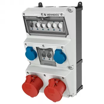 MENNEKES AMAXX falra szerelt dugaszolóaljzat-kombináció 930014, 32A 400V, 2x CEE + 2x Schuko, IP44