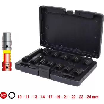KS TOOLS 1/2 inch hatszögletű ütvecsavarozó-dugókulcs készlet, rövid, 12 részes (515.0112)