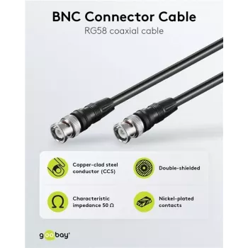 Wentronic Goobay BNC összekötő kábel, fekete, 3 m - BNC-dugó BNC-dugóra, 75 ohm koaxiális 50089