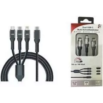 IWH USB-töltőkábel USB-C, Micro-USB, Apple Lightning, 1,2 m, fekete 019057