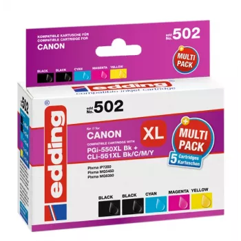 Edding EDD-502 E kompatibilis tintapatron multi-pack Canon PGI-550PGBK XL, CLI-551 C/M/Y XL-hez (fekete, cián, magenta, sárga)