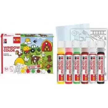 Marabu KiDS Window Color készlet Farm, 6 x 25 ml lehúzható ablakfesték, vízbázisú, eltávolítható, 1 készlet (0306000000006)
