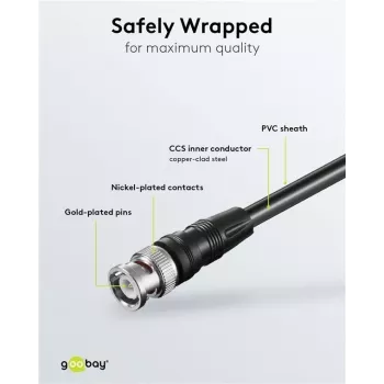 Wentronic Goobay BNC összekötőkábel, fekete, 2 m - BNC dugó BNC dugóhoz (50086)