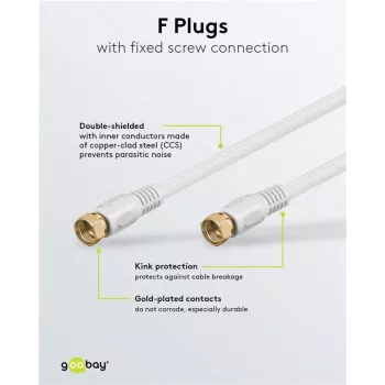 Wentronic Goobay SAT összekötő kábel, 100% árnyékolt, aranyozott, fehér, 7,5 m - F-dugó F-dugóra (67294)