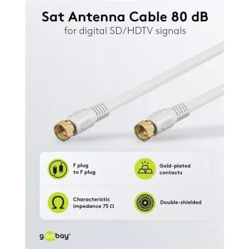 Wentronic Goobay SAT összekötő kábel, 100% árnyékolt, aranyozott, fehér, 7,5 m - F-dugó F-dugóra (67294)